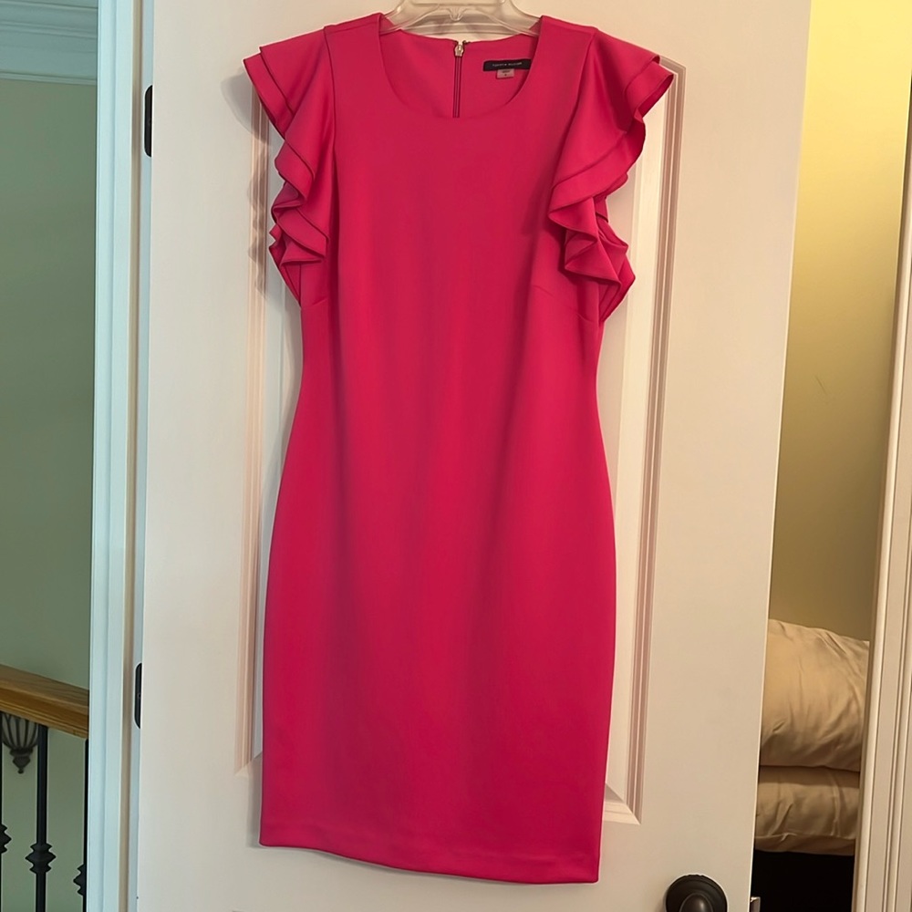 Elegant Pink Ruffle Sleeve Dress